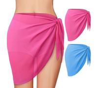 SSKHE Conjunto de bikini 2 piezas delantal de playa para mujer, traje de baño envolvente de gasa, pareo de playa para mujer, traje de baño de playa semitransparente, Azul y Rosa, Talla única