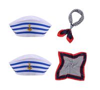 SSKHE Juego de 4 piezas de disfraz de capitán marinero, sombrero y bufanda de marinero a rayas, gorra de capitán de yate, accesorios de vestir azul marino, accesorios de disfraz de marinero y capitán