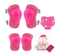 SSKHE Juego de 8 rodilleras rosas para niños, coderas, con bolsa de almacenamiento con cordón y toalla, equipo cómodo ajustable para patinaje, patinaje, equitación, para niñas de 3 a 12 años