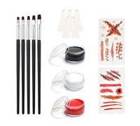 SSKHE Kit de pintura facial - 3 colores (negro, blanco, rojo) con 5 pinceles, 5 esponjas triangulares y 2 pegatinas de tatuaje - Pintura facial a base de agua para Halloween, carnaval y fiestas