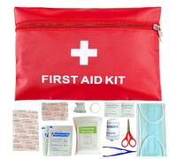 SSKHE Mini botiquín de primeros auxilios, estuche rojo compacto de 20 x 14 cm, 12 elementos esenciales para botiquín de primeros auxilios, viajes, entusiastas del aire libre (senderismo, camping