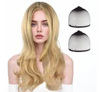 SSKHE Peluca dorada ondulada con raya en medio para mayor comodidad y estilo, resaltando tu encanto fácilmente en cualquier ocasión.