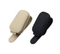 SSKHE - Portargafas para coche, 2 piezas, color negro y beige, clip de gafas de sol de piel para parasol, almacenamiento de gafas, tarjeta, ticket, accesorio de coche interior práctico y elegante