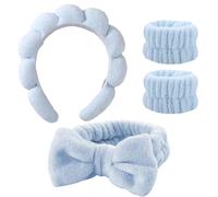 SSKHE Set de Banda para Maquillaje y Cuidado de la Piel de 4 Piezas - de Esponja Nube, Banda de Lavado Facial de Coral Fleece, 2 Pulseras, Perfecto para Limpieza Facial, Desmaquillado