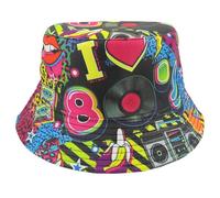 SSKHE Tapa de Pescador Retro Doble Cara de los 80, Sombrero de Pescador Estilo Graffiti Unisex Reversible, Sombrero de Pesca Hip-Hop Punk Graffiti, Accesorio Imprescindible para la Moda Callejera.