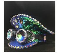SSLA 2021 Moda Steampunk Hombres Mujeres Green Police Hat con Clases de Metal Rendimiento Sombrero Militar Capitán Hat fascinador (Color : Green, Size : 57)