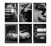 SSLGLS100 Póster de coche para decoración de pared 911 clásico vintage, cuadros impresos en blanco y negro para hombres, sala de estar, dormitorio, decoración estética de pared (juego de 6, 12 x 18