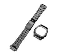 SSNAWBA Compatible con Casio Small Square DW-H5600, caja de acero inoxidable tallada vintage modificada + correa de reloj, accesorios de banda de metal for hombre.(Black Set)