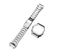 SSNAWBA Compatible con Casio Small Square DW-H5600, caja de acero inoxidable tallada vintage modificada + correa de reloj, accesorios de banda de metal for hombre.(Silver Set et)