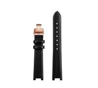SSNAWBA Correa de reloj cóncava for mujer compatible con VERSUS VERSACE VSP490118/VSPCD2217, correa de piel de vacuno, muesca de 16 mm, hebilla de mariposa de 10 mm.(Black-rosegold)