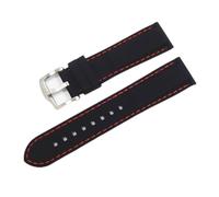 SSNAWBA Correa deportiva Universal de silicona de 16mm, 18mm, 20mm, 22mm y 24mm, pulsera de repuesto de goma resistente al agua con costuras a la moda for hombre(Black red silver,16mm)