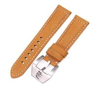 SSNAWBA Correas de reloj con cierre de calavera for hombre, 22mm, 24mm, cuero italiano, correa de reloj for mujer, hebilla de acero inoxidable for PAM(Color:Yellow,Size:22mm)