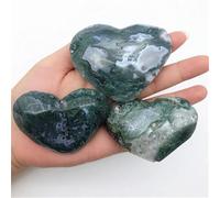 SSOPTMCB 1pc Big Moss Agate Heart Shaped Hand Carved Crystal Gift Polished Quartz Crystals Home Decor(60-70mm) Gemstone Stone