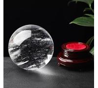 SSOPTMCB 5.5"(14cm), Smelting Clear Quartz Crystal Balls with Wooden Stand, White Gemstone Ball Sculpture Figurine for Divination,Home Decoration,Feng Shui,Fortune Teller Gemstone Stone