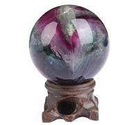 SSOPTMCB 65mm, Decorative Colorful Fluorite Crystal Stone Ball, Green Purple Sphere with Base,Room Home Office Aquarium Decoration Gemstone Stone