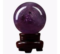 SSOPTMCB Amethyst Crystal Sphere, Purple Stone Ball with Wooden Stand, Decorative Ornament for Feng Shui, Hand-Made,7CM Gemstone Stone
