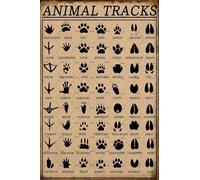 SSOPTMCB Animal Tracks Sign Guide, Vintage Metal Tin Wall Art, Rustic Nursery Cabin Decor, Funny Hunting Lodge Man Cave Gift for Animal Lovers(Framed,12x18inch(30x45cm))