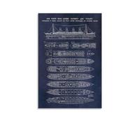 SSOPTMCB Antique Nautical Blueprint of RMS Titanic - Historical Ship Schematic Wall Art for Home Office Decoration(Framed,12x18inch(30x45cm))