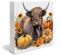 SSOPTMCB Autumn Farmhouse Decor Poster, Rustic Pumpkin Cow Wall-Art for Fall Home, Cozy Harvest Themed Print for Living Room Kitchen(Framed,12x18inch(30x45cm))