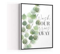 SSOPTMCB Bathroom Decor Wash Your Worries Away Inhale Exhale Quote Poster Leaf Prints Artwork Painting for Modern Living Room Office(Unframed,08x12inch(20x30cm))