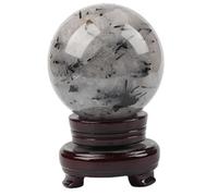 SSOPTMCB Black Hair Crystal Tourmaline Ball Quartz with Stand Specimens Polished Stone Sphere Sculpture Home Office Decoration,5~6cm Gemstone Stone