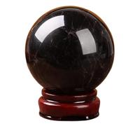 SSOPTMCB Black Quartz Crystal Ball for Decorative, Obsidian Sphere with Wooden Stand,Polished Stone Ornament Home Office Decor,3.9"(10cm) Gemstone Stone
