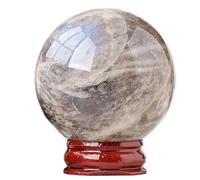 SSOPTMCB Blue Aura Moonstone Ball Polished Decorative Divination Sphere with Wood Stand Crystals for, Feng Shui, Gifts,50-55mm Gemstone Stone