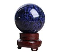 SSOPTMCB Blue Crystal Ball Polished Stone Sphere with Stand, for Wealth and Protect Divination,100mm Gemstone Stone