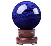SSOPTMCB Blue Crystal Ball, Quartz Sphere with Stand for Home Decor, Divination, Magic,Fortune Telling, Precious Gifts for Family and Friends,120mm Gemstone Stone