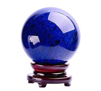 SSOPTMCB Blue Crystal Ball with Stand, Polished Melting Quartz Sphere Decorative Sculpture Figurine for Fengshui Home Decor,19cm Gemstone Stone