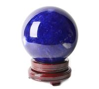 SSOPTMCB Blue Melting Quartz Decoration Ball, Crystal with Wood Stand,Polished Stone, Home Office Decor Gift,6.3"(16cm) Gemstone Stone