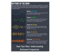 SSOPTMCB Brain Activity Frequency Poster Theta Alpha Beta Gamma Delta For Office Library Counseling Room Wall Decor(Framed,16x24inch(40x60cm))