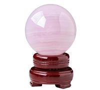 SSOPTMCB Calcite Crystal Sphere Ball Sculpture Figurine Fengshui Ornaments with Wooden Stand for Home Office Desk Decoration,70-75mm Gemstone Stone