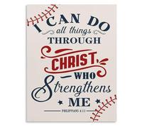 SSOPTMCB Christian Athlete Gift Poster Philippians 4:13 Baseball Canvas Wall-Art I Can Do All Things Through Christ for Boys Room Nursery Decor(Framed,12x18inch(30x45cm))