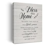 SSOPTMCB Christian Home Decor Gift - Bless This Home Canvas Art, Rustic Wall-Art with Inspirational Quote for Housewarming(Framed,08x12inch(20x30cm))