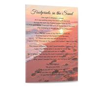 SSOPTMCB Christian Wall-Art Footprints in the Sand - Inspirational Religious Poem Print on Retro Canvas, Jesus for Faith-Based Home, Office, Church Decor(Unframed,08x12inch(20x30cm))
