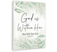 SSOPTMCB Christian Wall Art with Psalm 46:5 - God is Within Her She Will Not Fall Inspirational Scripture Print on Canvas for Home, Office, Church Decor(Framed,08x12inch(20x30cm))
