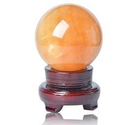 SSOPTMCB Citrine Crystal Ball Polished Iceland Spar Calcite Sphere Figurines Rock Prop Home Office Decor Gift with Stand,10cm/3.9in Gemstone Stone