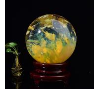 SSOPTMCB Citrine Crystal Ball with Stand, Smelting Quartz Yellow Sphere, Feng Shui Aura Home Decor, Stone Figurine,16cm Gemstone Stone