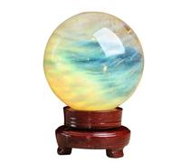 SSOPTMCB Citrine Crystal Ball with Stand Yellow Melting Stone Sphere for Scrying Mirror, Divination, Home Decoration,Diameter3.9 Gemstone Stone