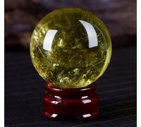 SSOPTMCB Citrine Crystal Ball with Wooden Stand,Yellow Gemstone Ornaments Sculpture Figurine for Divination Home Decoration,5cm/1.96in Gemstone Stone