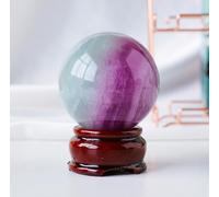 SSOPTMCB Colorful Fluorite Crystal Ball with Wooden Base - Feng Shui Decorative Sphere -Meditation Home Decor Garden Gift,4~5cm Gemstone Stone