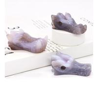 SSOPTMCB Crystal Animal Statue Crafts Home Decoration Fish, Owl Swan Head Penguin, Gray Agate geode Carving (Color : Dragon Skull, Size 1pcs) Gemstone Stone