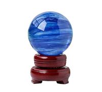 SSOPTMCB Crystal Ball, Blue Molten Stone with Wooden Stand Feng Shui Display Sphere Ornaments for Divination Decoration,50mm Gemstone Stone