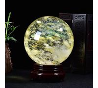 SSOPTMCB Crystal Smelting Yellow Quartz Ball, Citrine Polished Divination Sphere with Wood Stand,Decorative for Feng Shui,17cm Gemstone Stone