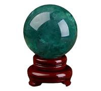 SSOPTMCB Crystal Sphere Ball with Wooden Display Stand, Green, Feng Shui Crystals Stone for Home Decor Office,7CM Gemstone Stone