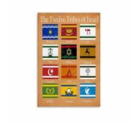 SSOPTMCB Educational Poster: The 12 Tribes of Israel - Genealogy, Symbols, Territories Biblical Chart, Large Canvas Print for Classroom, Church Office & Home Library(Unframed,12x18inch(30x45cm))