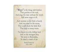 SSOPTMCB Emily Dickinson Poem Art Poster Hope Is The Thing With Feathers Quote Wall-Art For Book Lovers Bedroom Office(Unframed,12x18inch(30x45cm))