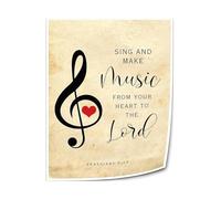 SSOPTMCB Ephesians 5:19 Wall-Art - Sing and Make Music Bible Verse Quote in Art Deco Style, Christian Home Decor(Framed,16x24inch(40x60cm))
