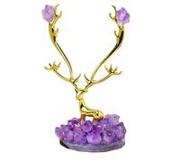 SSOPTMCB Feng Shui Amethyst Deer Sculpture,Purple Crystal Stone Decor Statues, Raw Stones Bonsai Decoration Ornament for Wealth and Luck,C Gemstone Stone
